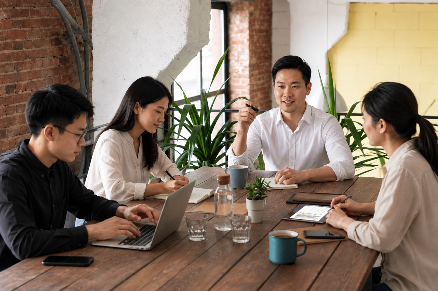 The Linxed team collaborating around a table