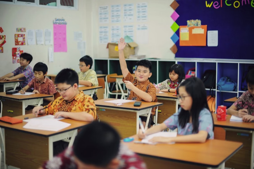 Students learning in a classroom